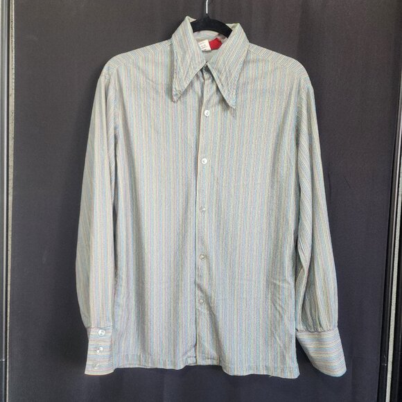 Road king Sears Other - Retro 1970s Striped Button Down Shirt Men's Mod Long Sleeve Point Collar Sz Med.